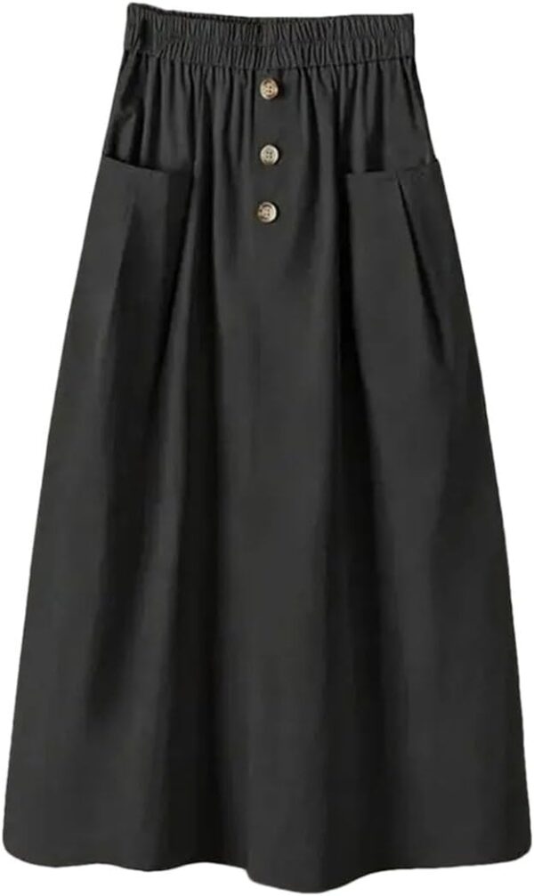 Women's Elastic Waist Half Skirt Solid Color Ladies Pocket Skirt A-Line Knee-Length Skirt