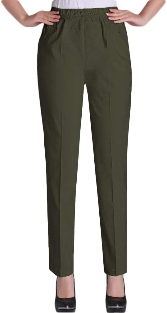 Womens Summer Elastic Waist Comfy Stretch Pants