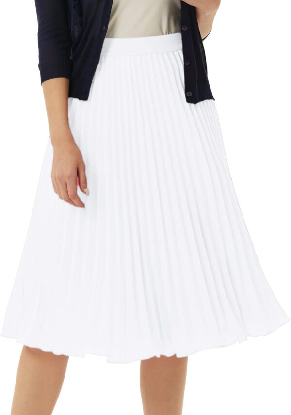 Women High Elastic Waist Pleated Chiffon Skirt Midi Swing A-line Skirts - Image 2