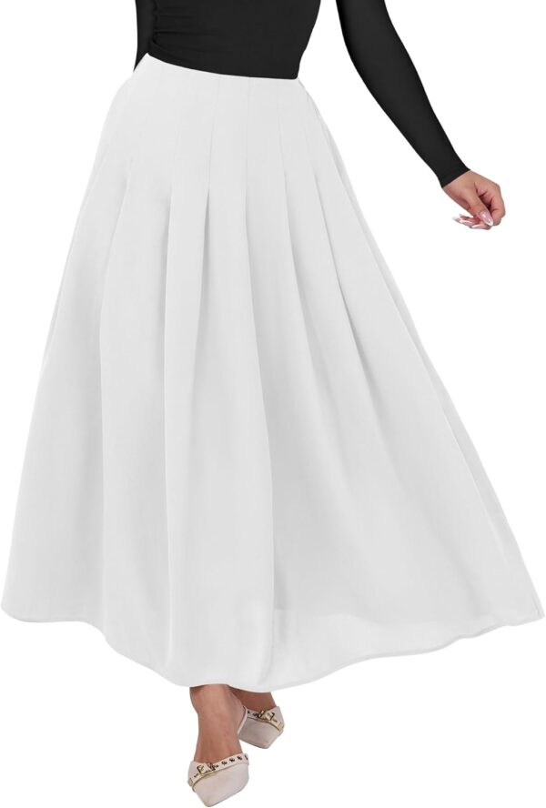 Women A-Line Pleated High Waist Maxi Skirt Full Ankle Length Flowy Swing Elegant Dressy Casual Work Long Skirts