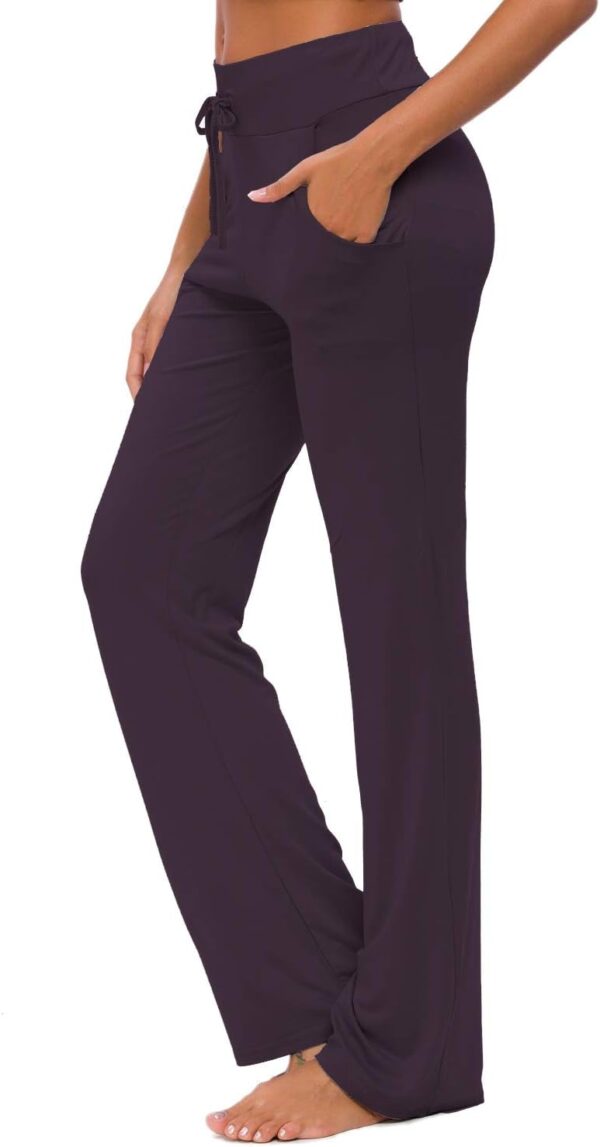 Womens Yoga Pants with Pockets Straight-Leg Loose Comfy Modal Drawstring Lounge Running Long Active Casual Sweatpants