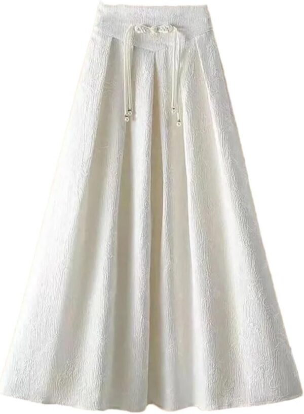 Women's Solid Pleated Half Skirt Chinese Style High Waisted Skirt Medium Long A Skirt