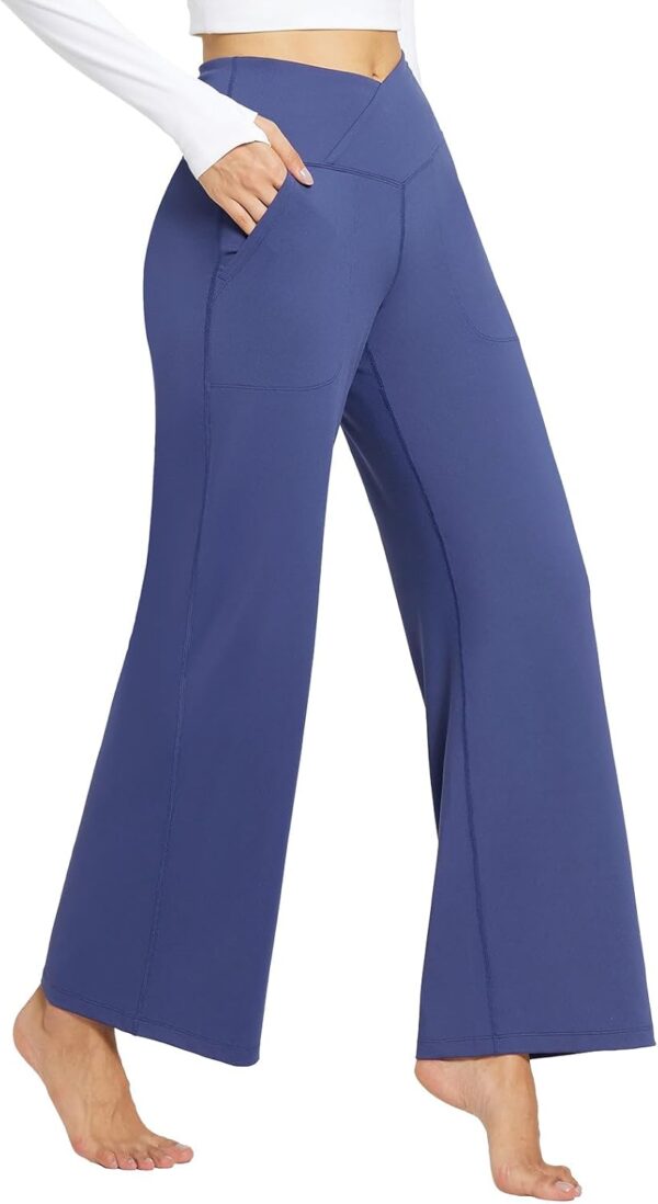 Women's Wide Leg Yoga Pants Crossover High Waist Loose Pants with Pockets Casual Lounge Stretch Long Travel Work Pants