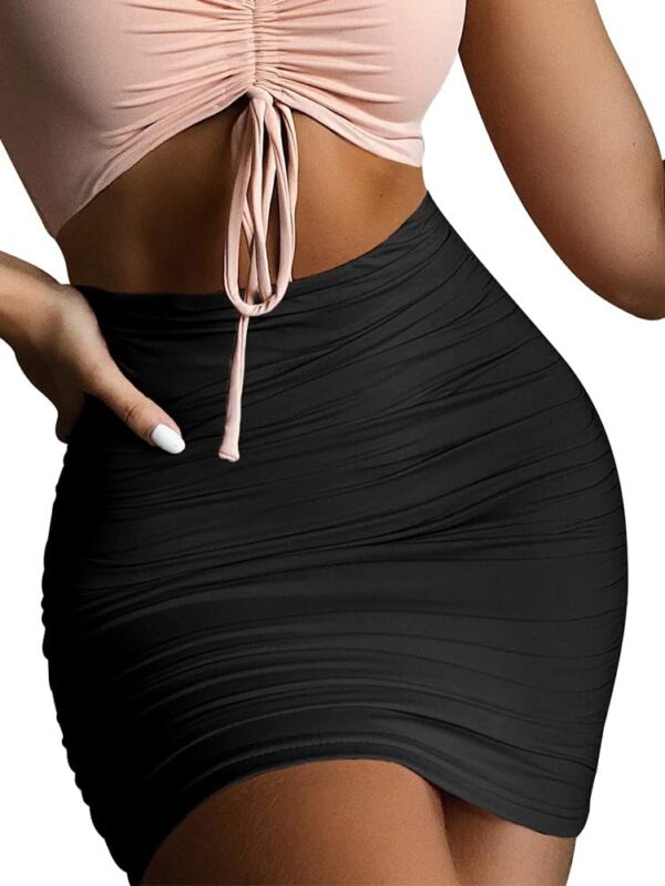 Women's Stretch High Waist Ruched Bodycon Double Layer Casual Mini Skirt - Image 2