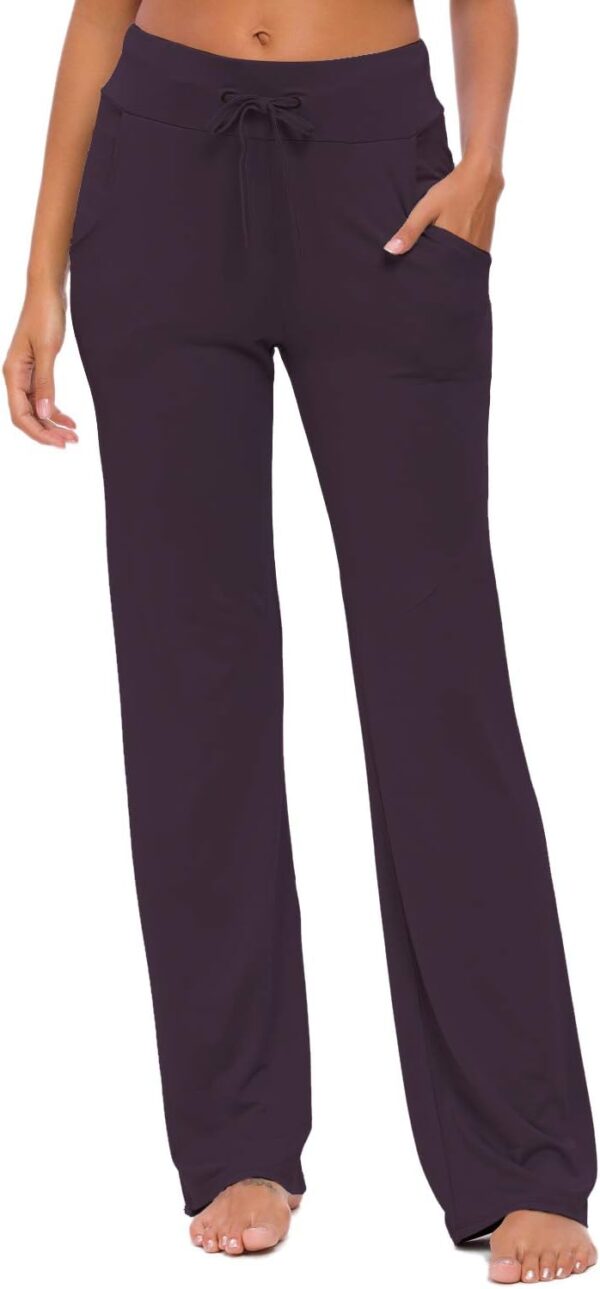 Womens Yoga Pants with Pockets Straight-Leg Loose Comfy Modal Drawstring Lounge Running Long Active Casual Sweatpants - Image 2