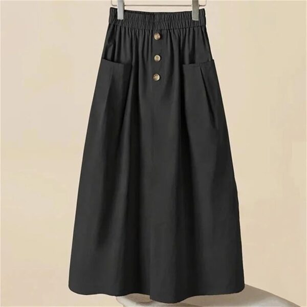 Women's Elastic Waist Half Skirt Solid Color Ladies Pocket Skirt A-Line Knee-Length Skirt - Image 2