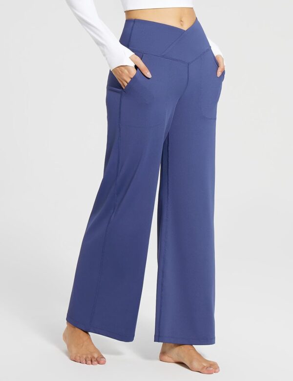 Women's Wide Leg Yoga Pants Crossover High Waist Loose Pants with Pockets Casual Lounge Stretch Long Travel Work Pants - Image 2