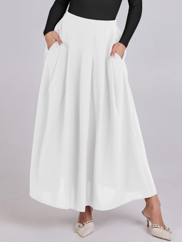 Women A-Line Pleated High Waist Maxi Skirt Full Ankle Length Flowy Swing Elegant Dressy Casual Work Long Skirts - Image 2