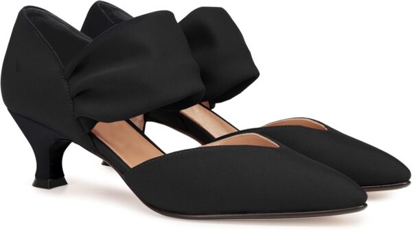 Women Low Kitten Heel Dress Shoes Pointed Toe Slip on Ankle Strap Cutout Elegant Party Wedding Pumps