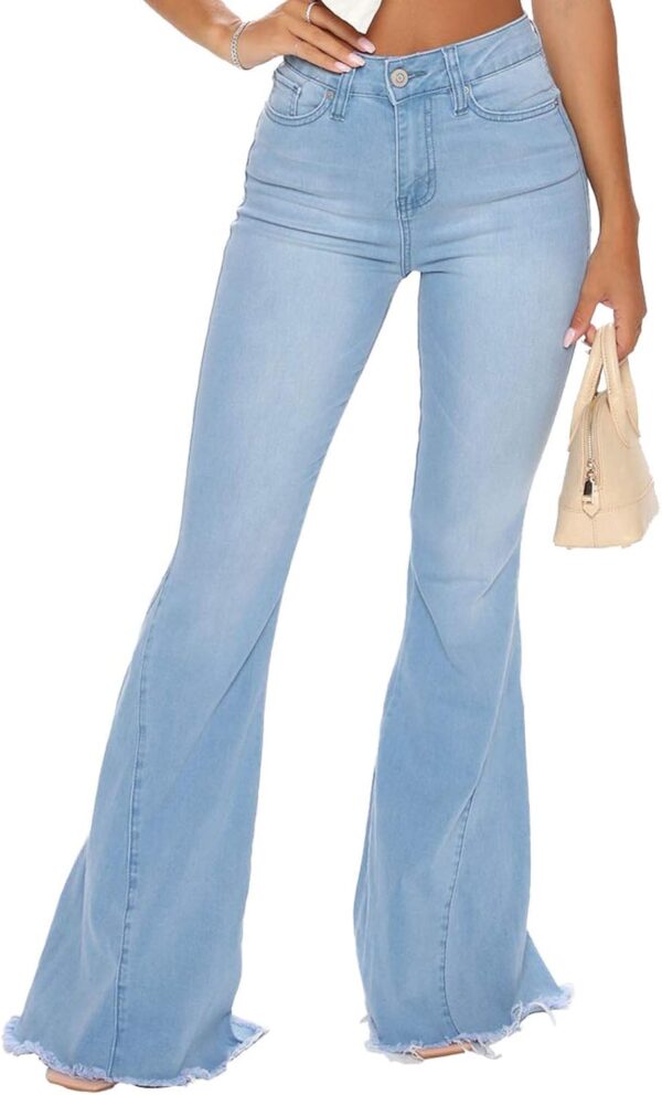 Women's Ripped Jeans Bell Bottom Flare Jeans Mid Rise Destroyed Hem Denim Pants - Image 2
