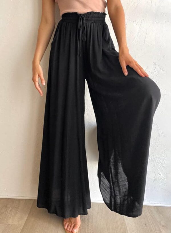 Pants for Women's Casual Elastic Waist Wide Leg Pants with Pockets - Image 2