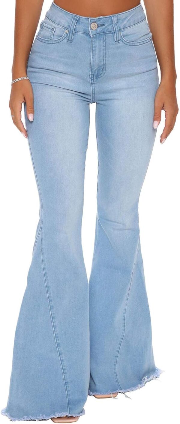 Women's Ripped Jeans Bell Bottom Flare Jeans Mid Rise Destroyed Hem Denim Pants