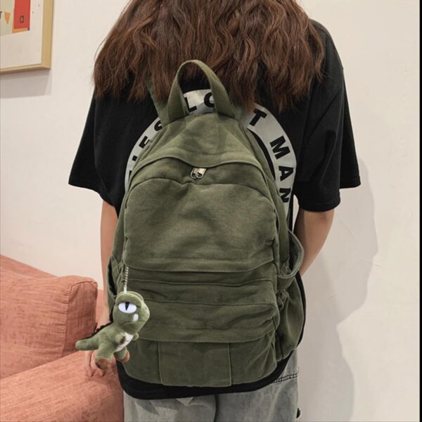 Canvas Laptop Backpack - Vintage Retro Aesthetic Travel Backpack for Women & Men (Green) - Image 2