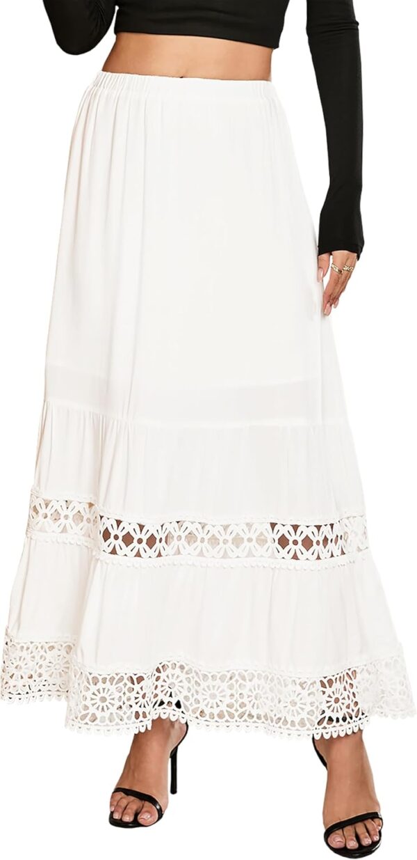 Women's Casual High Elastic Waist Ruffle Boho Pleated A-line Long Maxi Skirts