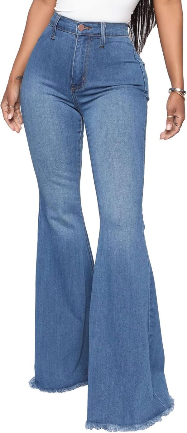 Women's Ripped Jeans Bell Bottom Flare Jeans Mid Rise Destroyed Hem Denim Pants