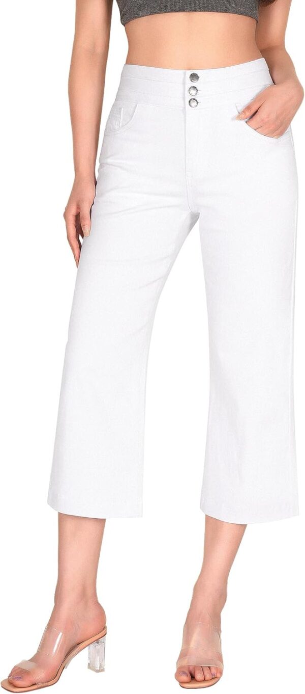 Women's Wide Leg Capri Jeans Stretchy High Waisted Baggy Jeans Denim Capris with Pockets
