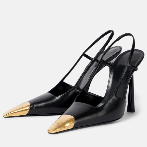 Women Slingback High Heels Metal Pointed Toe Leather High Stiletto Heel Pumps Slip on Elastic Strap Fashion Dress Shoes for Women - Image 2