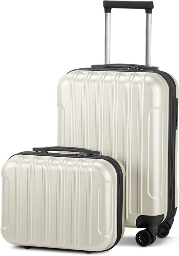Expandable Carry on Luggage Airline Approved, 2 Piece Hardshell Luggage Set with  ＆ Spinner Wheels, 20" Hardside Suitcase with 14" Cosmetic Case for Women Men Traveling, White