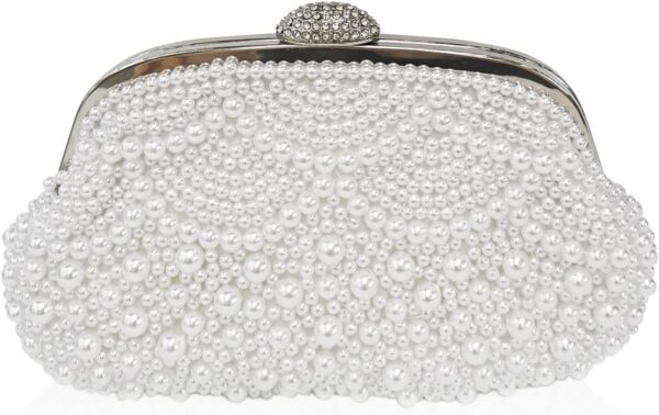 Pearl Clutch Bride Bag  Women Wedding Prom Evening Bags Formal Full Beaded Handbag with Chain