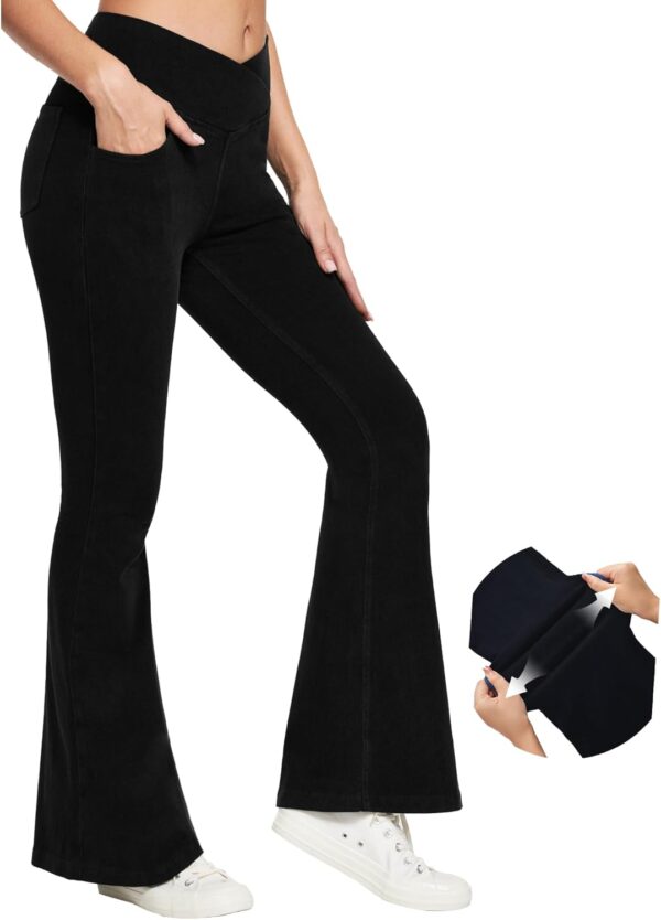 Bell Bottom Jeans for Women High Waisted Stretchy Flare Jeans Pull On Wide Leg Jeans V Cross Tummy Control Flare Pants