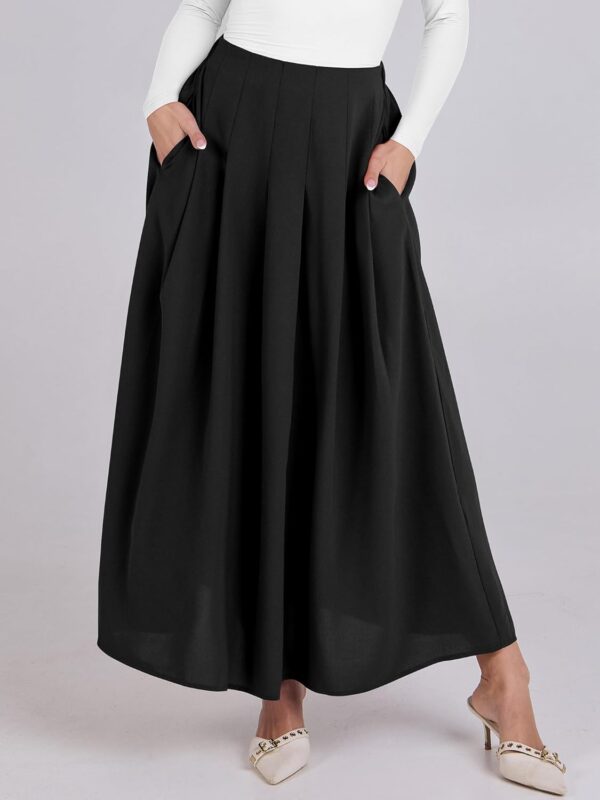 Women A-Line Pleated High Waist Maxi Skirt Full Ankle Length Flowy Swing Elegant Dressy Casual Work Long Skirts - Image 2