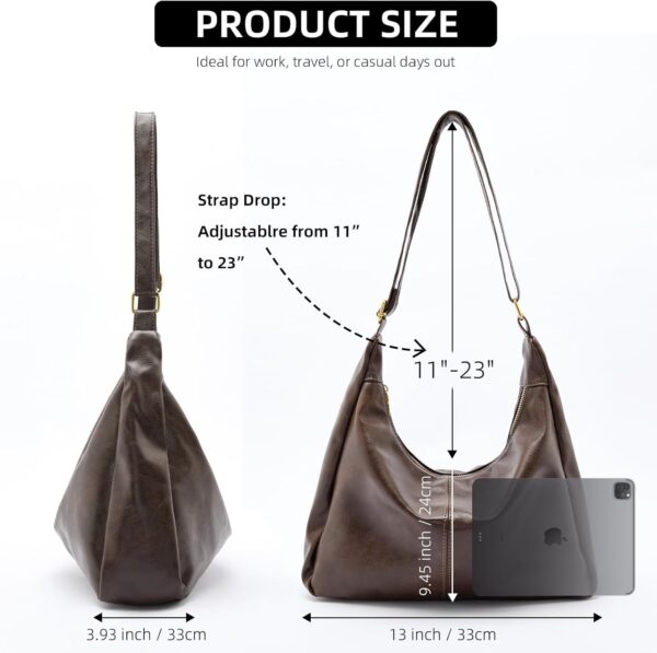 Bags for Women, Ultra Soft Foldable egan Leather Shoulder Handbag, Stylish Slouchy Tote Purses - Image 2