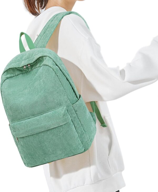 School Backpack for Teens Large Corduroy Bookbag Lightweight 17 inch Laptop Bag for Girls Women Casual High School College Work (Green, 17 inch) - Image 2