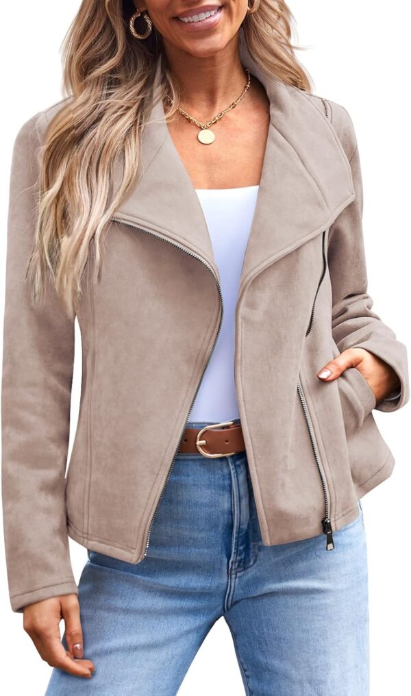 Women's Faux Leather Jackets Suede Fall Fashion 2024 Outfits Winter Clothes Open Front Cropped Coat Outwear