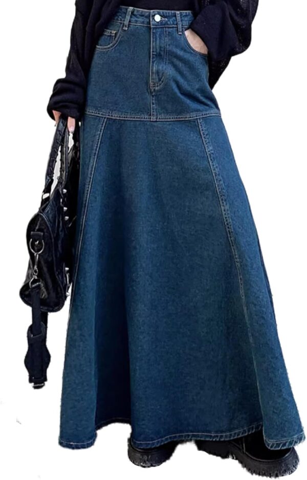 Denim Maxi Skirt，Casual Long Skirts with Pocket for Women