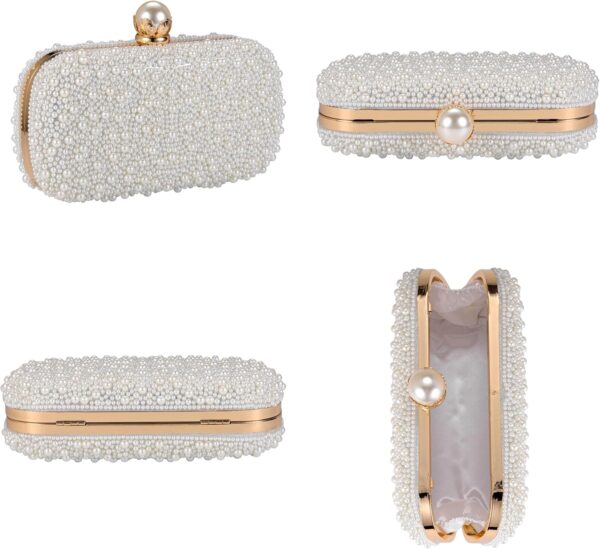 Pearl  for Women Wedding Crossbody Bag Evening Handbags Bride Small Clutch  White Beaded for Party - Image 2