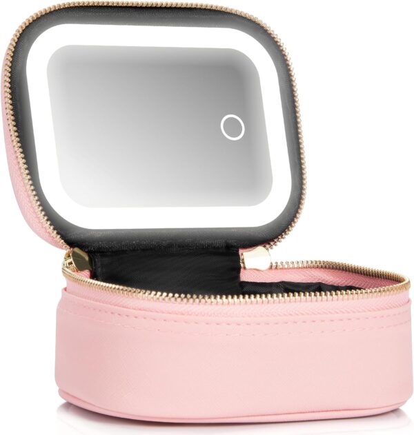 Small Makeup Bag Trael Train Case with Mirror and Light Mini Trael Make up for Women Train Case Cosmetic Organizer 3 Adjustable Brightness Toiletry Bag Portable Artist Storage