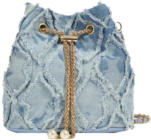 Denim Bucket Bag,   for Women Denim Crossbody Bags Hobo Bag Drawstring Handbag