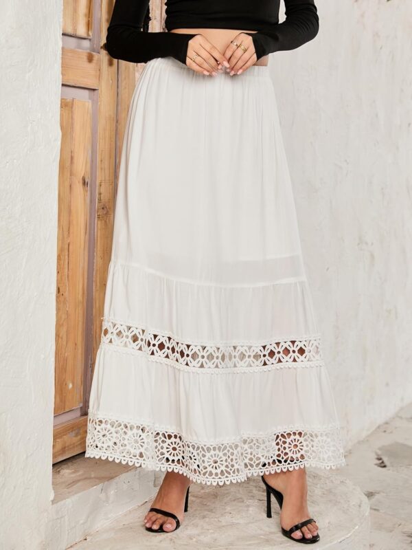 Women's Casual High Elastic Waist Ruffle Boho Pleated A-line Long Maxi Skirts - Image 2