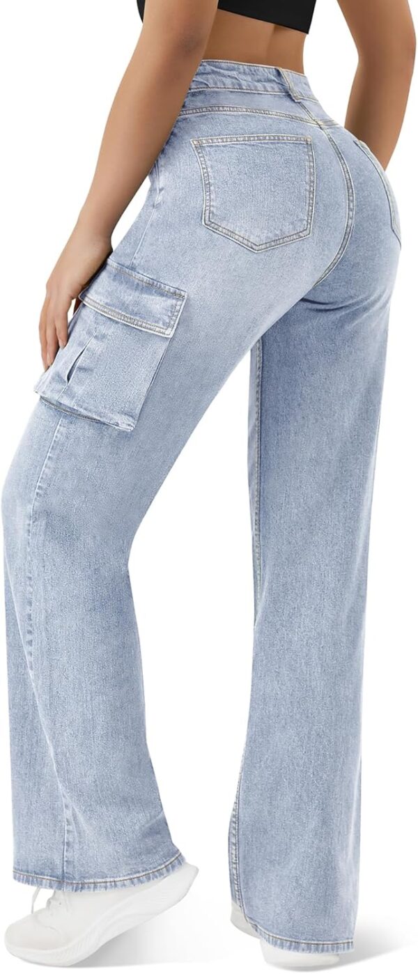 Women High Waisted Cargo Jean for Women with 6 Pockets Straight Wide Leg Jean Casual Baggy Pants - Image 2