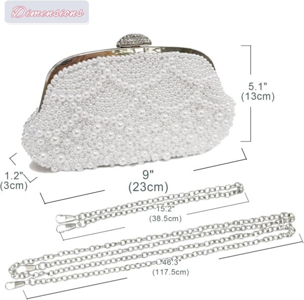 Pearl Clutch Bride Bag  Women Wedding Prom Evening Bags Formal Full Beaded Handbag with Chain - Image 2