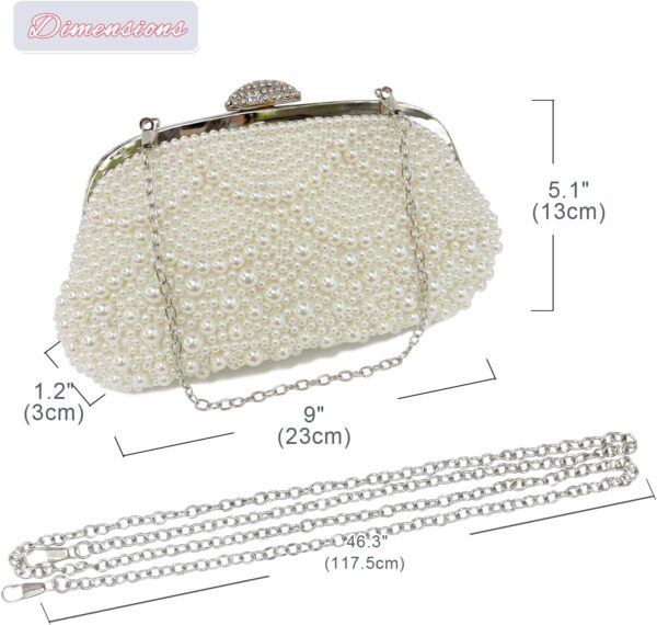 Pearl Clutch Bride Bag  Women Wedding Prom Evening Bags Formal Full Beaded Handbag with Chain - Image 2