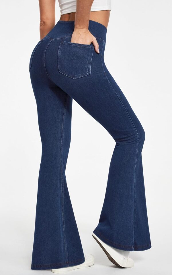 Bell Bottom Jeans for Women High Waisted Stretchy Flare Jeans Pull On Wide Leg Jeans V Cross Tummy Control Flare Pants - Image 2