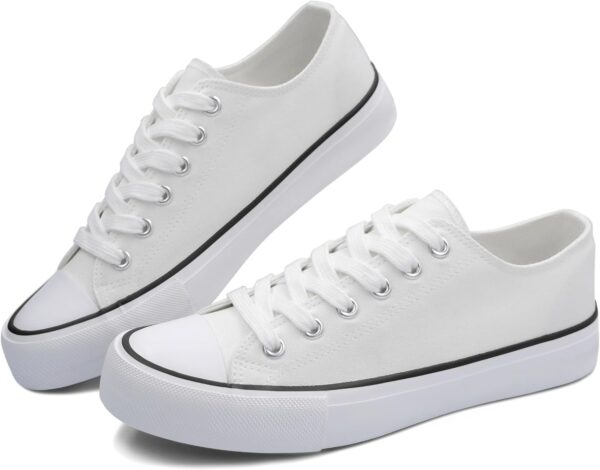 Women Canvas Shoes Low Top and Lace up Fashion Casual Sneakers Black and White Classic - Image 2