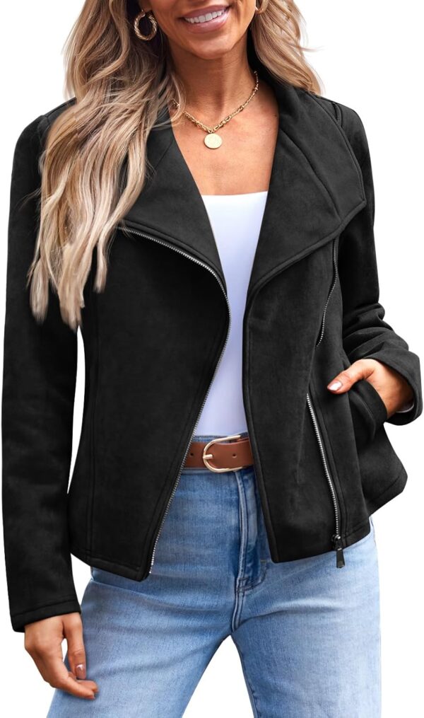 Women's Faux Leather Jackets Suede Fall Fashion 2024 Outfits Winter Clothes Open Front Cropped Coat Outwear
