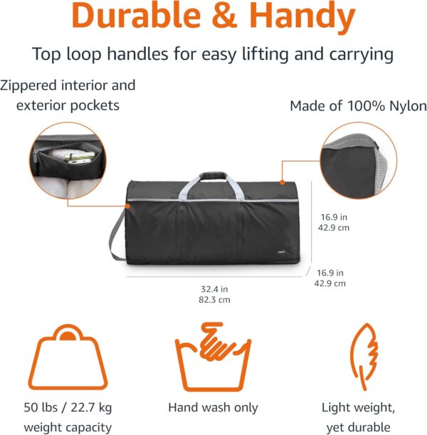 32" Extra Large Foldable Duffle Bag for Trael & Storage, with Exterior/Interior Zippered Pockets, Lightweight/Durable Nylon Material, 50-LBS Capacity, 9254 Cubic Inch (150L), Black - Image 2