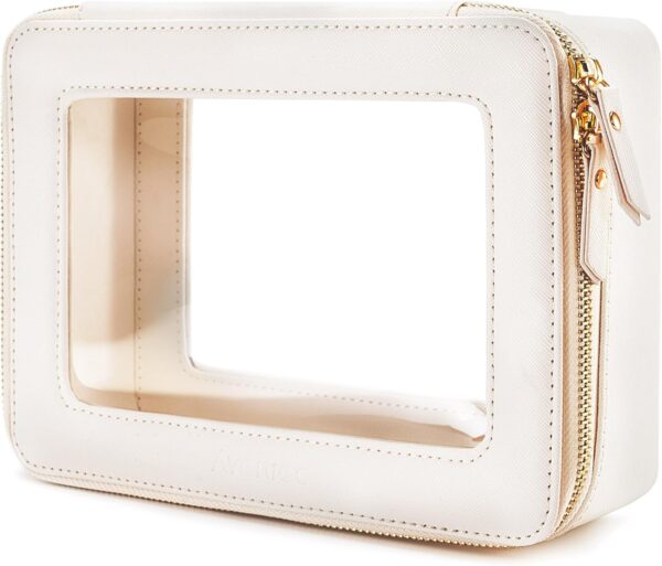 Clear Makeup Bag Organizer, Trael Cosmetic Case Skincare Toiletry Bag for Women, Portable Make Up Pouch Car Organizer Bag with Zippers for Essentials(White)