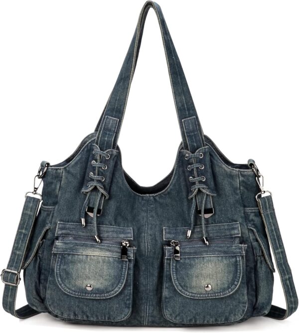 Casual Washed Denim Shoulder Bags Top Handle Lady's Hobo Bags Women  And Handbags