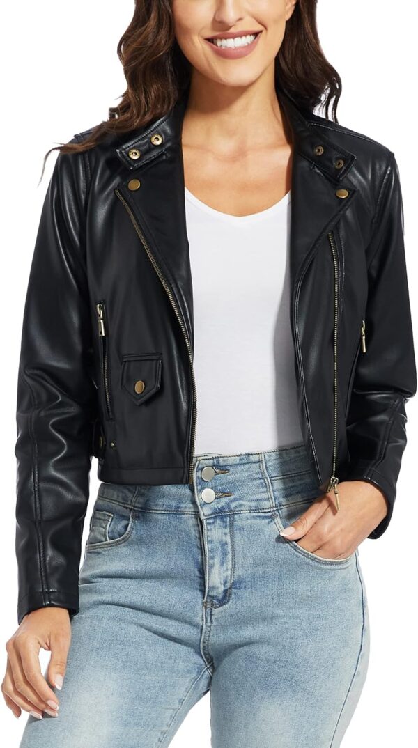 Women's Faux Leather Jackets, Zip Up Motorcycle Short PU Moto Biker Outwear Fitted Slim Coat