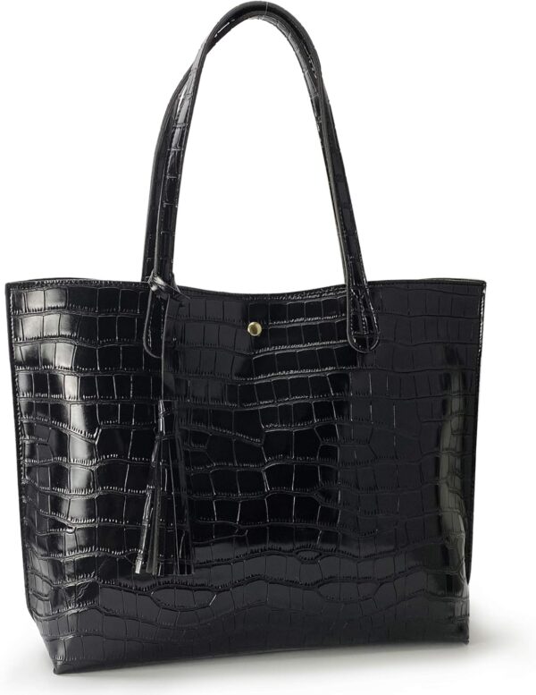 Minimalist Clean Cut Pebbled Faux Leather Tote WoMen's Shoulder Handbag - Image 2