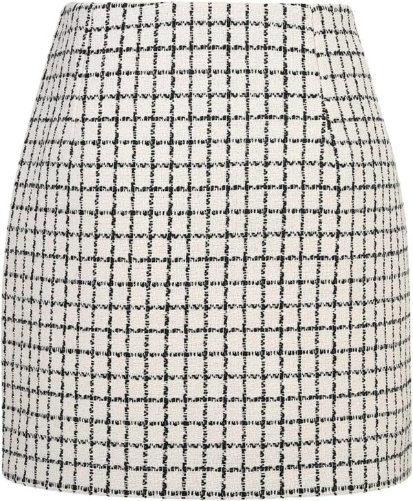 Womens High Waist Plaid Skirt Bodycon Pencil Wool Mini Skirts - Image 2