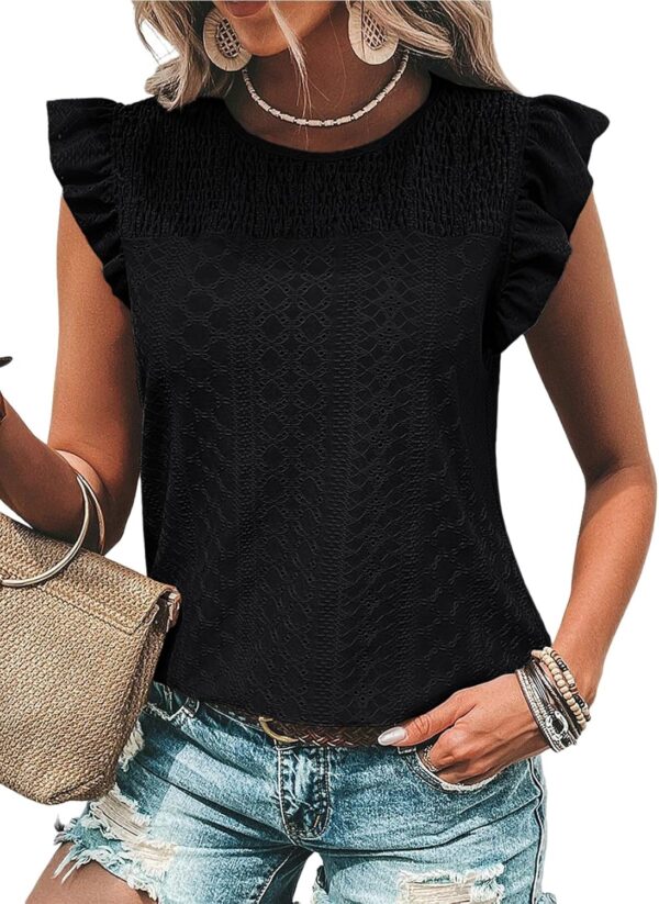 Women's Summer Knit Tops 2025 Hollow Out Crewneck Cute Ruffle Short Sleeve  Women's T Shirts Blouses