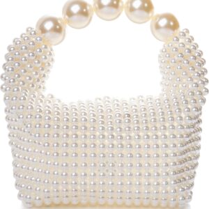 Women Pearl Beaded Clutch Handle Bag Evening HandBag for Wedding Party