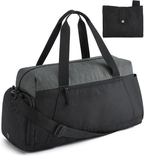 Gym Bags for Men Women, Foldable Trael Duffle Bag, Lightweight Weekender Duffel Bag With Shoe Compartment, Water Resistant Workout Duffle Sports Bag for Trael Yoga, Black