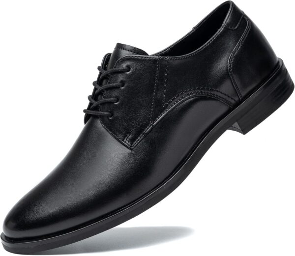 Men's Dress Shoes Formal Business Oxfords Plain Toe Lace Up Derby Shoes with Comfortable Padded Heel Collar