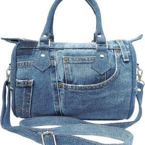 Upcycling Classic Blue Denim s Pants Doctor Style Top-Handle Adjustable Shoulder Crossbody Women Handbag   (Medium Shade)